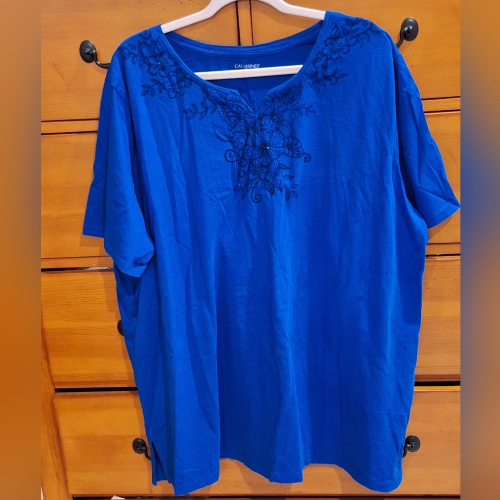 Catherines Royal Blue Floral Women's Top